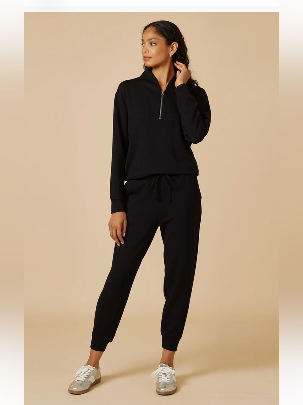 Softies $170 NWT SET Black Women's 1/4 Zip-Neck Jogger Set